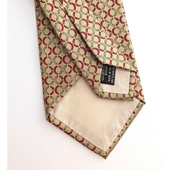 VTG Celine 100% Silk Tie Allover C Logo Print Made in Italy Dk Gold/Burgundy - Picture 3 of 7